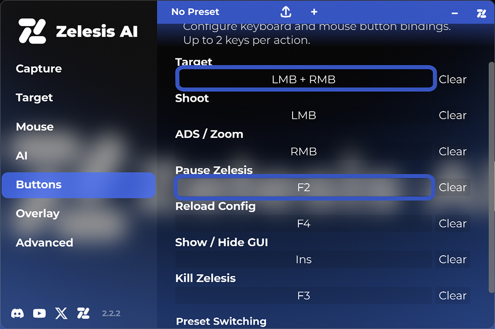 Zelesis keybind configuration